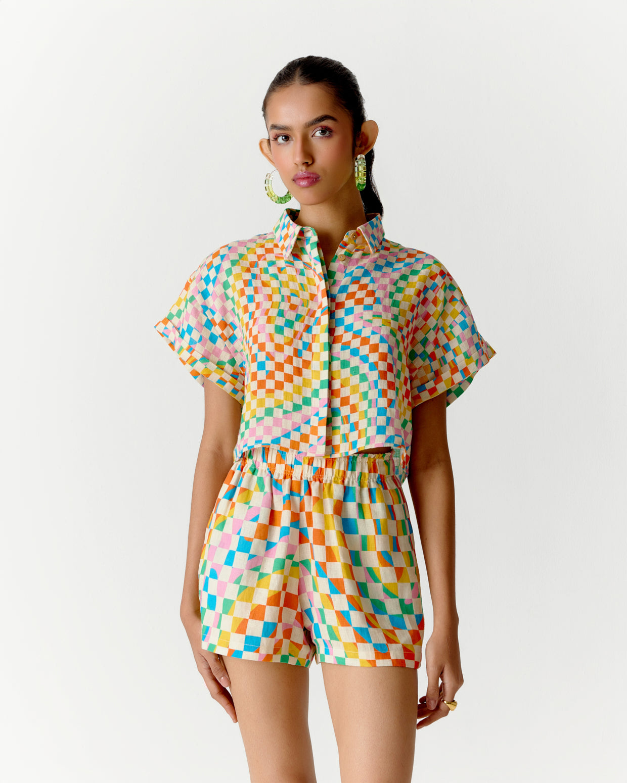 COLOR SQUARE CROP SHIRT AND CROP SHORTS SET – Poppy Paro